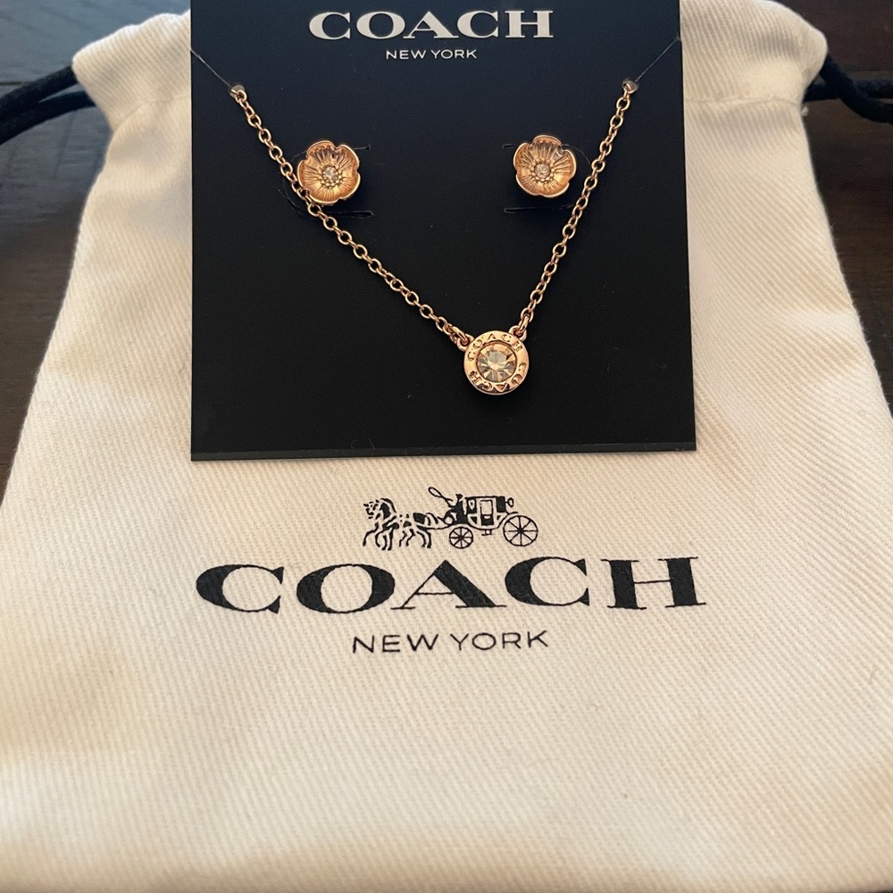 Open Circle Necklace And Tea Rose Stud Earrings Set
